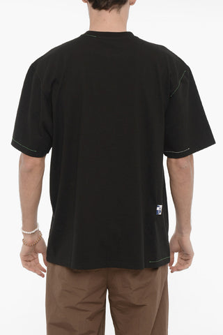Solid Color Crew-neck T-Shirt with Contrasting Print
