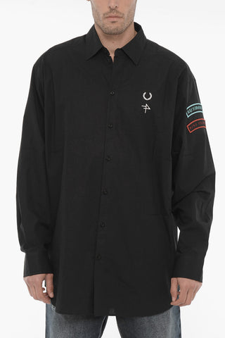 FRED PERRY Poplin Cotton Shirt with Contrasting Patches