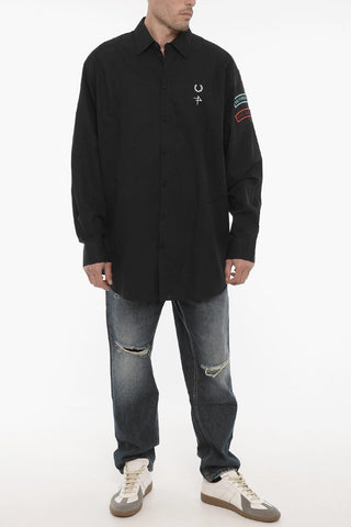 FRED PERRY Poplin Cotton Shirt with Contrasting Patches
