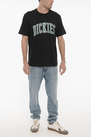 Solid Color Crew-neck T-Shirt with Printed Logo