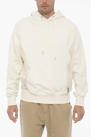 Brushed Cotton Hoodie with Lace Insert
