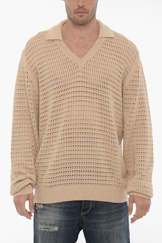 Perforated Sweater with Polo Neck