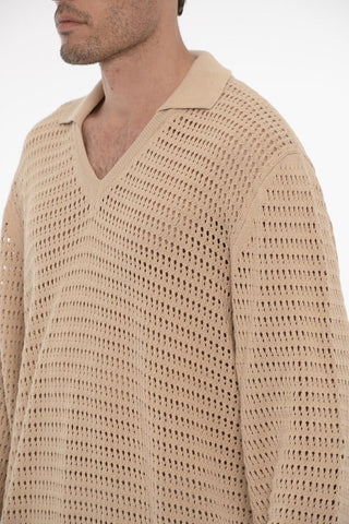 Perforated Sweater with Polo Neck