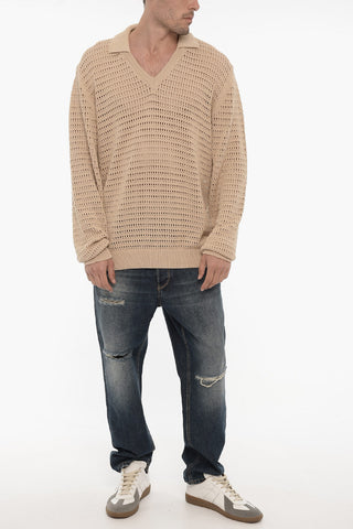 Perforated Sweater with Polo Neck