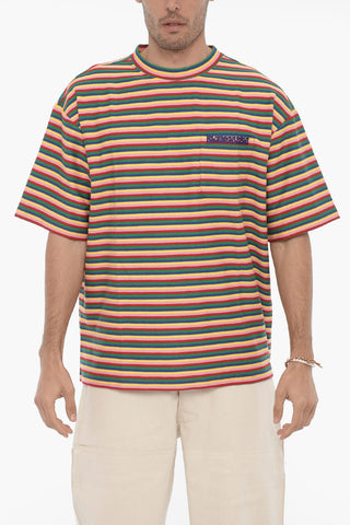 Multicolor-Striped Crew-neck T-shirt with Breast Pocket