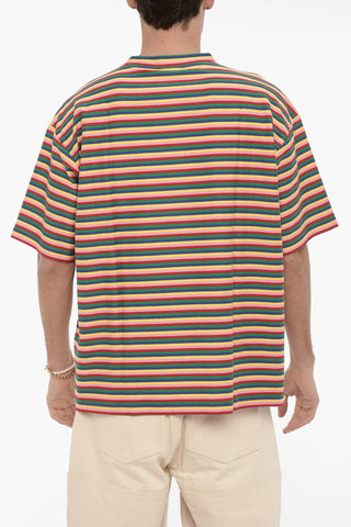 Multicolor-Striped Crew-neck T-shirt with Breast Pocket