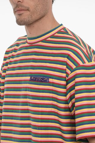Multicolor-Striped Crew-neck T-shirt with Breast Pocket