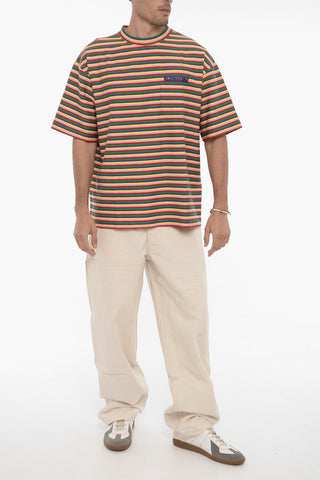 Multicolor-Striped Crew-neck T-shirt with Breast Pocket