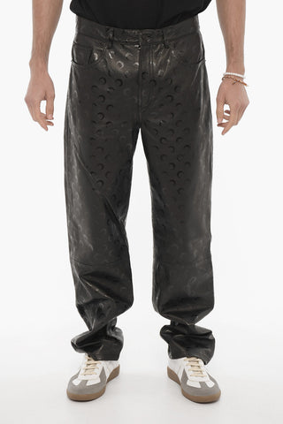 GOLD LINE 5-Pockets Leather Pants with All-Over Logo