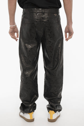 GOLD LINE 5-Pockets Leather Pants with All-Over Logo
