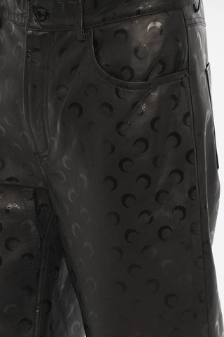 GOLD LINE 5-Pockets Leather Pants with All-Over Logo
