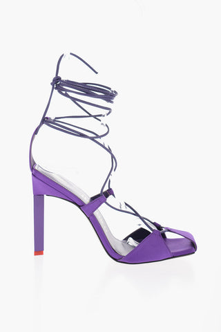 Satin ADELE Lace-up Sandals with Leather Trims Heel 10.5cm