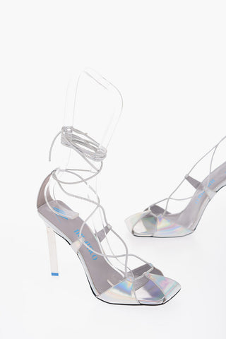 Holographic Effect Leather ADELE Lace-up Sandals Heel 11.5cm