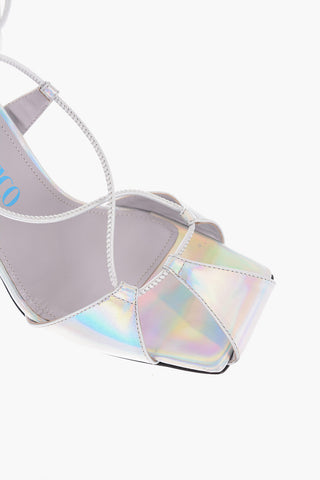 Holographic Effect Leather ADELE Lace-up Sandals Heel 11.5cm