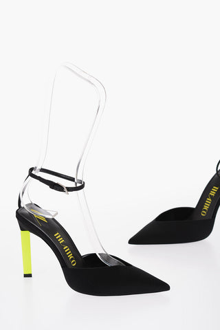 Satin PERINE Ankle-Strap Pumps with Leather Trims and Fluorescent Heel 11.5cm