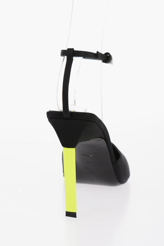 Satin PERINE Ankle-Strap Pumps with Leather Trims and Fluorescent Heel 11.5cm
