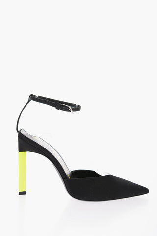 Satin PERINE Ankle-Strap Pumps with Leather Trims and Fluorescent Heel 11.5cm