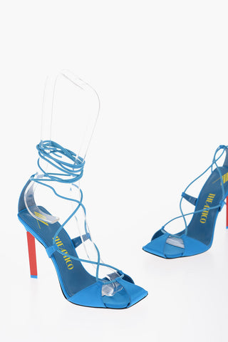 Satin ADELE Lace-up Sandals with Leather Trims and contrasting Heel 11cm