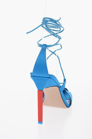 Satin ADELE Lace-up Sandals with Leather Trims and contrasting Heel 11cm