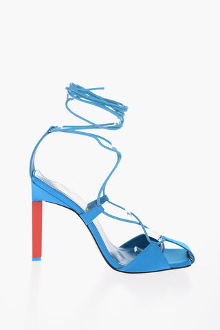 Satin ADELE Lace-up Sandals with Leather Trims and contrasting Heel 11cm