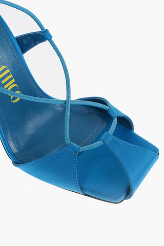 Satin ADELE Lace-up Sandals with Leather Trims and contrasting Heel 11cm