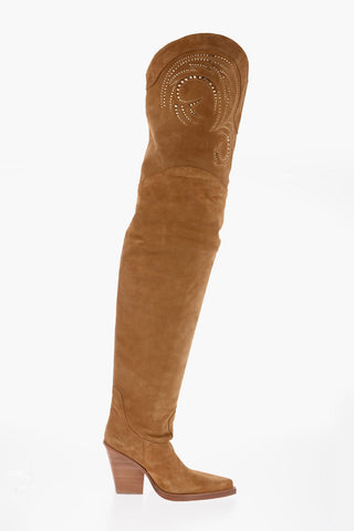 Suede HOLLY DAKOTA Western Boots with Rhinestone 10,5cm