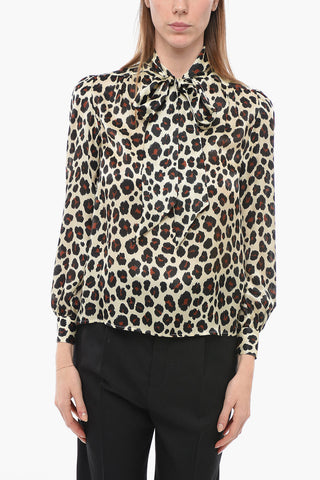 Blusa Tie Neck in Seta Animalier