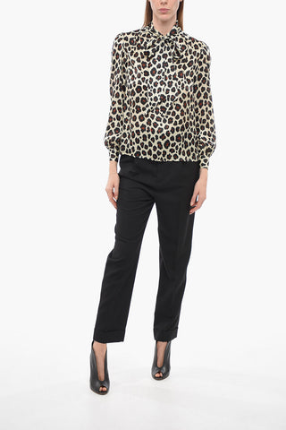Blusa Tie Neck in Seta Animalier