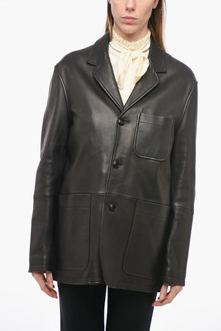 Leather Oversized Blazer with Patch Pockets