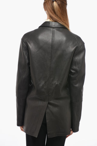 Leather Oversized Blazer with Patch Pockets