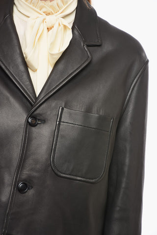 Leather Oversized Blazer with Patch Pockets