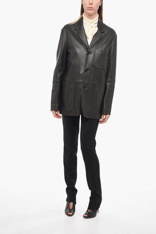 Leather Oversized Blazer with Patch Pockets