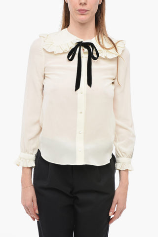 Tie Neck Shirt with Ruffled Details