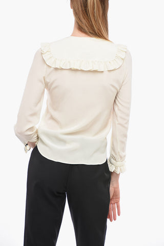 Tie Neck Shirt with Ruffled Details