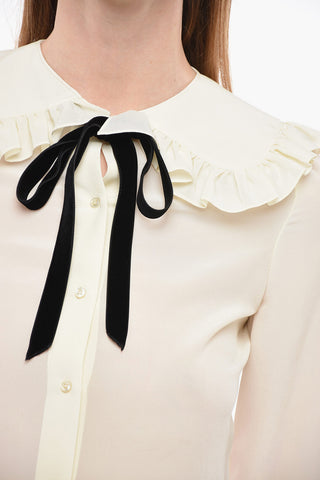Tie Neck Shirt with Ruffled Details