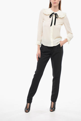 Tie Neck Shirt with Ruffled Details
