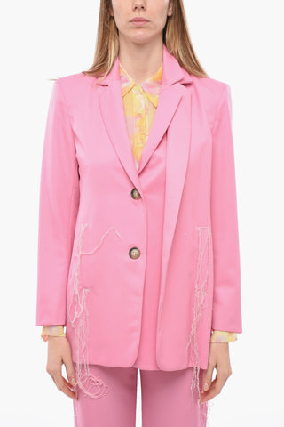 Maxi Wool Jacket with Fringed Details