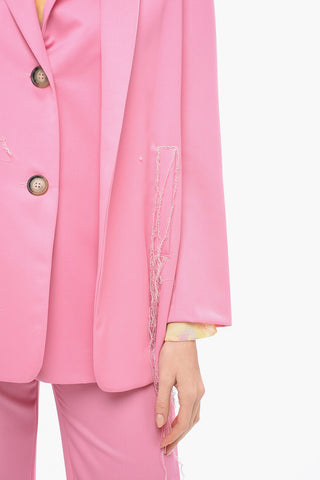 Maxi Wool Jacket with Fringed Details