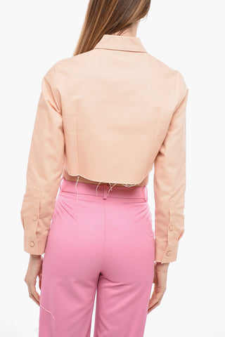 Denim Cropped Fit Overshirt with Raw Cut Edge