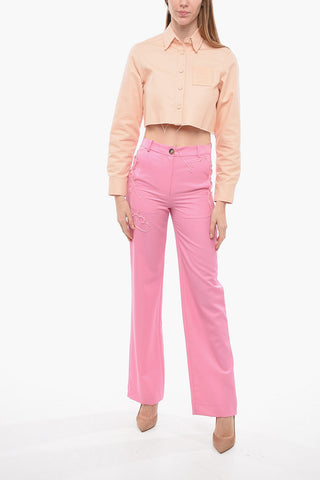 Denim Cropped Fit Overshirt with Raw Cut Edge