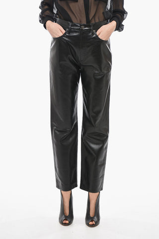 Pantaloni 5 Tasche in Pelle a Gamba Dritta