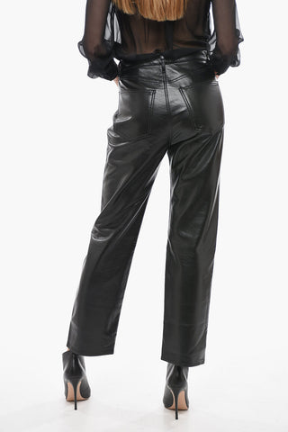 Pantaloni 5 Tasche in Pelle a Gamba Dritta