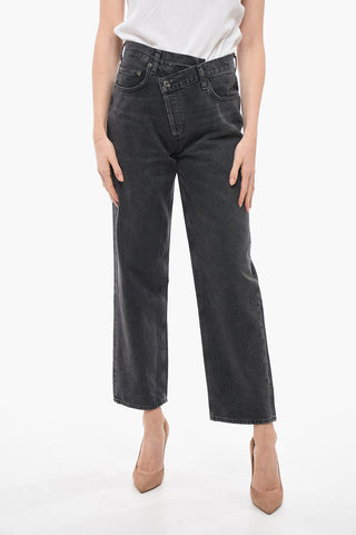 Straight Fit Denims with Asymmetric Buttoning 21cm