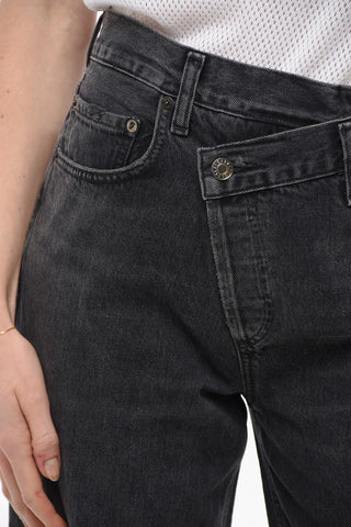 Straight Fit Denims with Asymmetric Buttoning 21cm