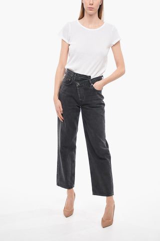 Straight Fit Denims with Asymmetric Buttoning 21cm