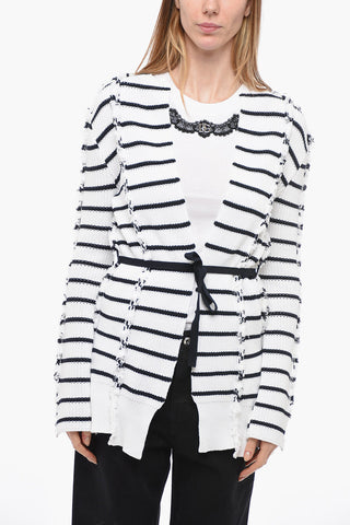 Cardigan in Cotone a Righe con Cintura