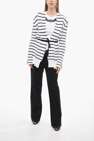Cardigan in Cotone a Righe con Cintura
