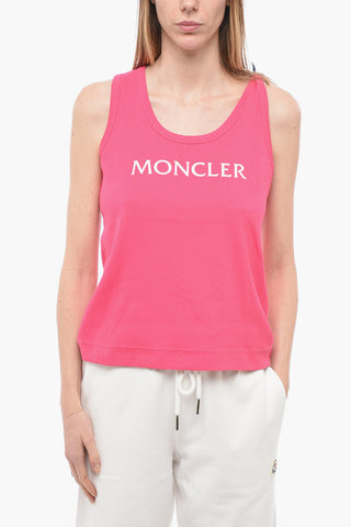 Ribbed Cotton Tank Top with Printed Logo