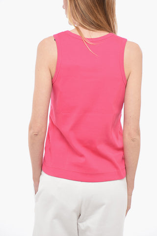 Ribbed Cotton Tank Top with Printed Logo