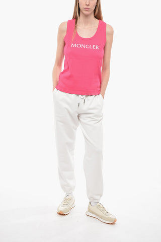 Ribbed Cotton Tank Top with Printed Logo